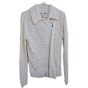 WHBM White House/Black Market M Cream Side Zip Collared Cotton Sweater